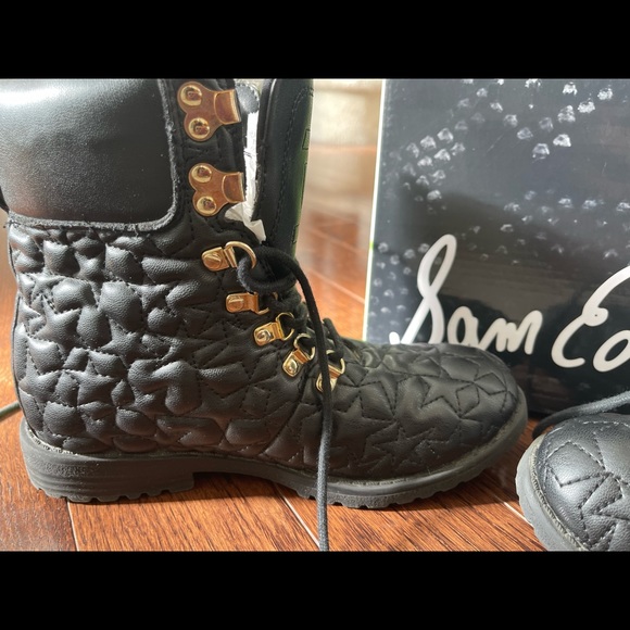 Black and gold accent Sam Edelman perforated combat boots for little princess. - Picture 8 of 11